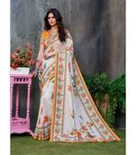 cream printed tussar silk saree with blouse