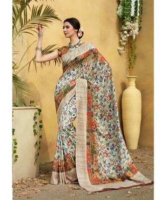multicolor printed tussar silk saree with blouse 1