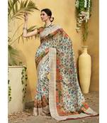 multicolor printed tussar silk saree with blouse