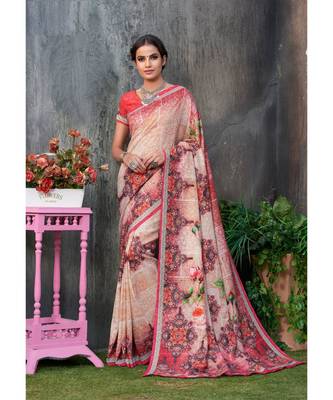 multicolor printed tussar silk saree with blouse 1