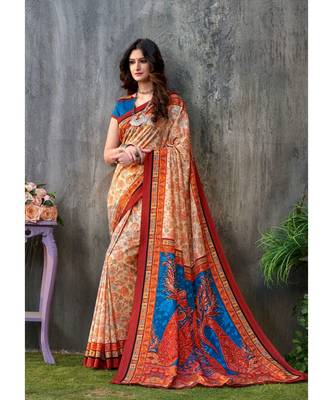 multicolor printed tussar silk saree with blouse 1