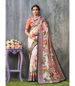pink printed tussar silk saree with blouse