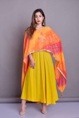 Rayon Gown With Attached Lehriya Duppta  1