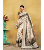 Beige printed tussar silk saree with blouse