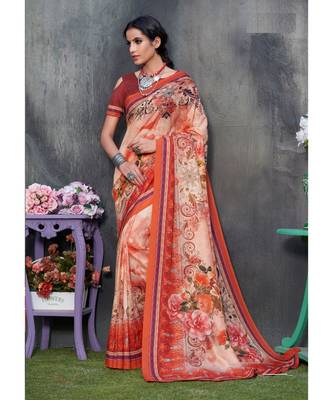 multicolor printed tussar silk saree with blouse 1