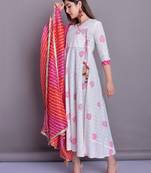 Cotton Self Gown With Lehriya Doria Duppta