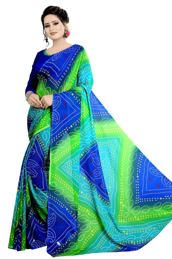 multicolor printed georgette saree with blouse