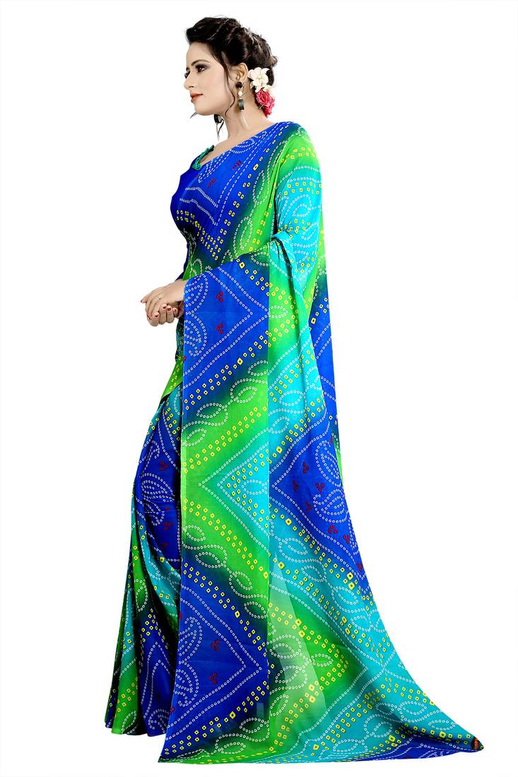 multicolor printed georgette saree with blouse