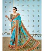blue printed banarasi saree with blouse