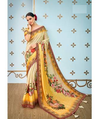 multicolor printed banarasi saree with blouse 1