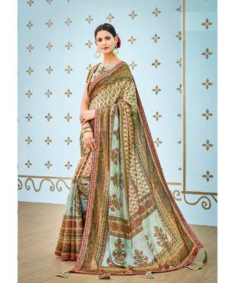multicolor printed banarasi saree with blouse 1