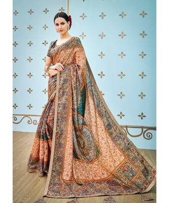 multicolor printed banarasi saree with blouse 1