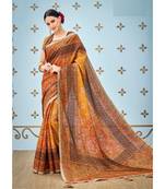 orange printed banarasi saree with blouse