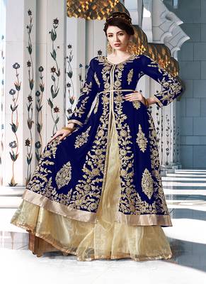 Navy-blue embroidered georgette salwar 1