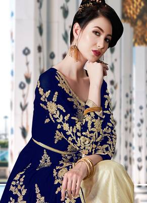 Navy-blue embroidered georgette salwar 2