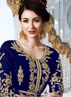 Navy-blue embroidered georgette salwar 3