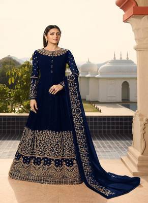 Navy-blue embroidered faux georgette salwar 1