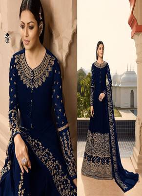 Navy-blue embroidered faux georgette salwar 2