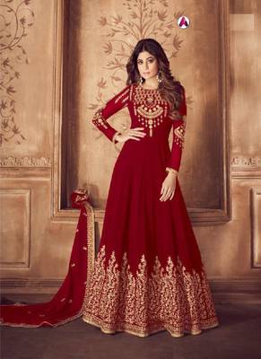 Red diamond work faux georgette salwar 1