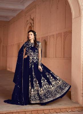 Blue embroidered net salwar 1