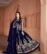 Blue embroidered net salwar