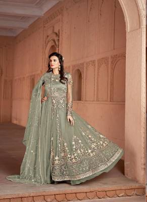 Parrot-green embroidered net salwar 1