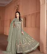 Parrot-green embroidered net salwar