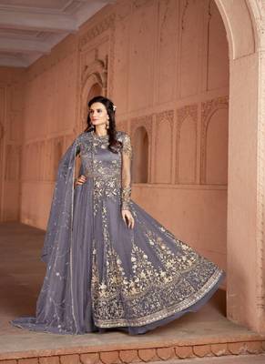 Grey embroidered net salwar 1