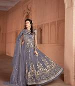 Grey embroidered net salwar
