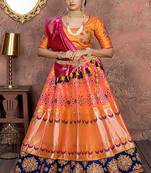 Light-pink woven banarasi silk semi stitched lehenga