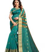   sea green woven cotton saree with blouse