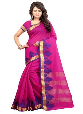   rani pink woven cotton saree with blouse 1