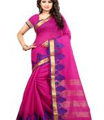  rani pink woven cotton saree with blouse