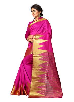 Pink woven cotton saree with blouse 1