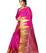Pink woven cotton saree with blouse