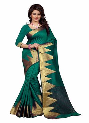 Green woven cotton saree with blouse 1
