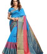   light blue woven cotton saree with blouse