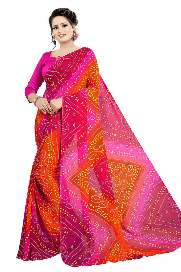 Multicolor  Printed Georgette  Saree With Blouse