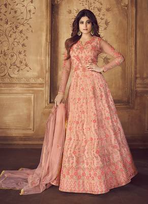 Light-pink embroidered net salwar 1