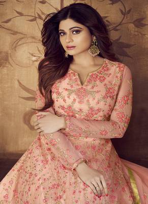 Light-pink embroidered net salwar 2