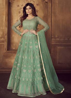 Sea-green embroidered net salwar 1