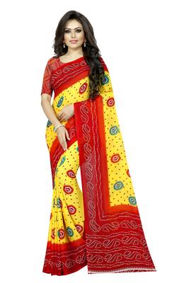 Yellow  Printed Georgette  Saree With Blouse 1