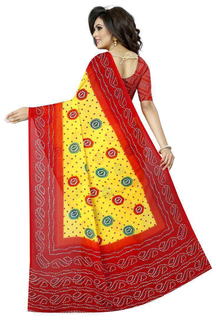 Yellow  Printed Georgette  Saree With Blouse