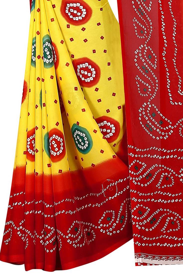 Yellow  Printed Georgette  Saree With Blouse