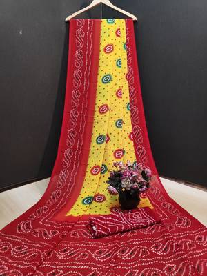 Yellow  Printed Georgette  Saree With Blouse 5