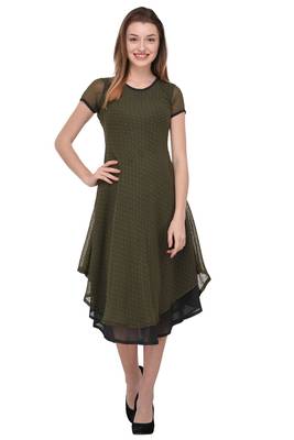 Dark-green plain polyester georgette-kurtis 1
