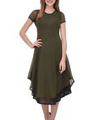 Dark-green plain polyester georgette-kurtis