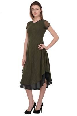 Dark-green plain polyester georgette-kurtis 2