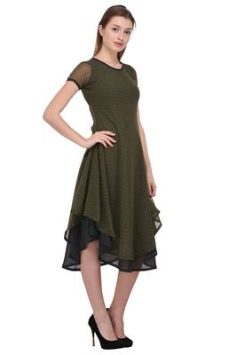 Dark-green plain polyester georgette-kurtis 3