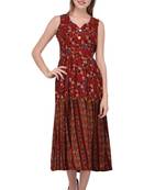 Maroon printed polyester ethnic-kurtis